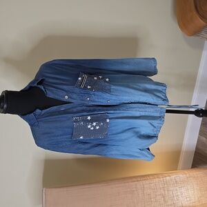 Blue Denim Shirt with Star Pockets